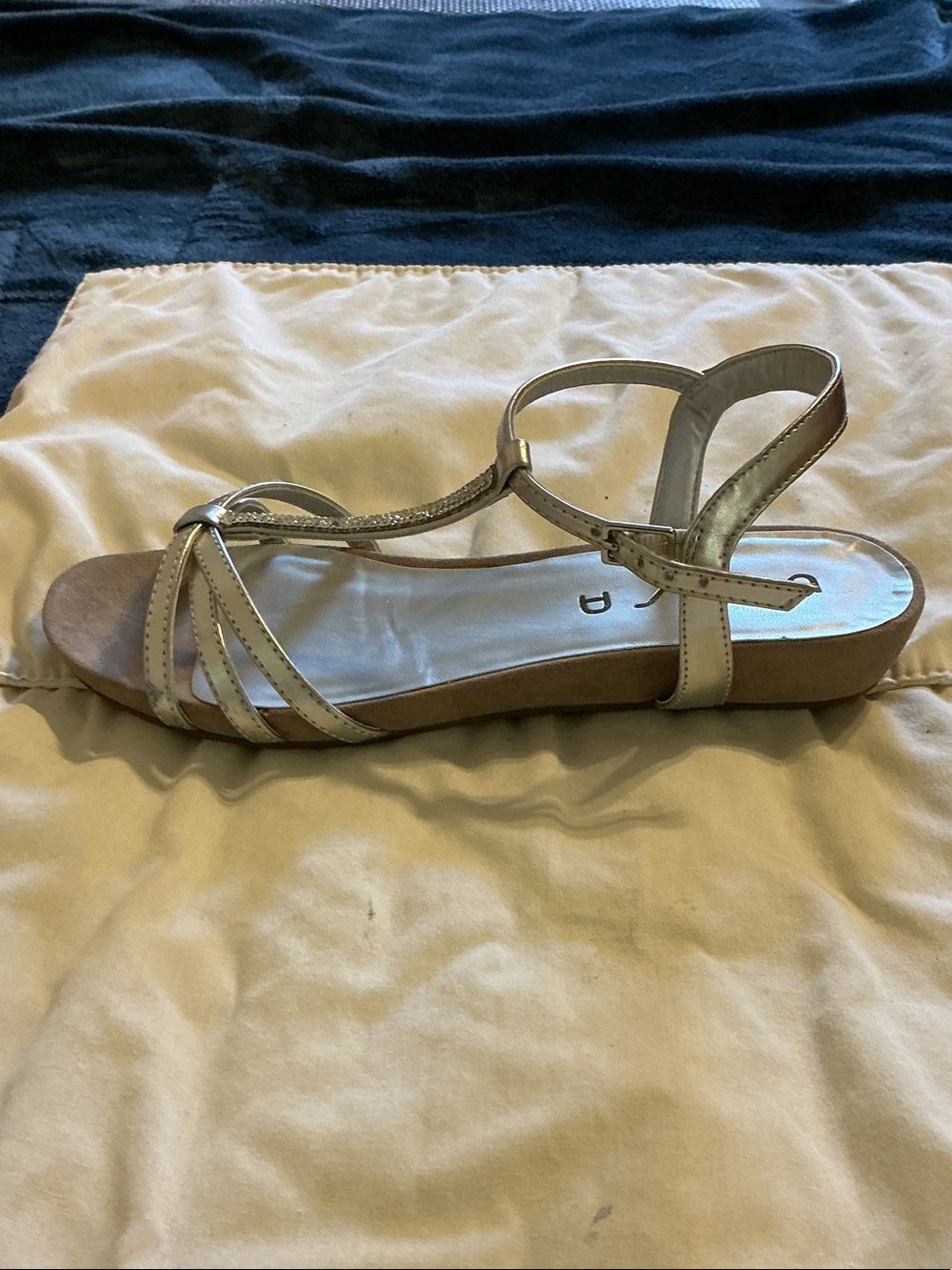 Unisa Shimmery Gold T-Strap Slingback Sandals